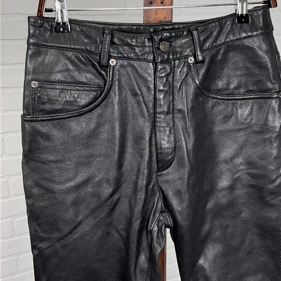 Maxima Wilsons Leather Jeans Women 10 28Wx26L Black Bootcut Unhem Raw‎ Straight - Picture 2 of 14